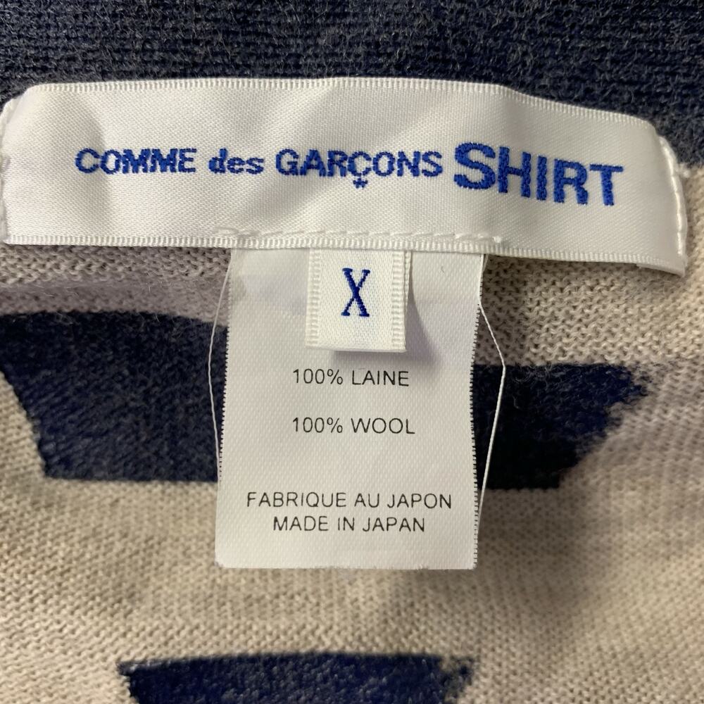 COMME des GARCONS SHIRT Size XL Cream Blue Stripe Wool Buttoned Cardigan - Picture 4 of 5